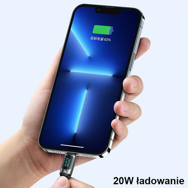 Кабел USAMS U78 плетен с LED Lightning 1.2m 20W PD Fast Charge, бял