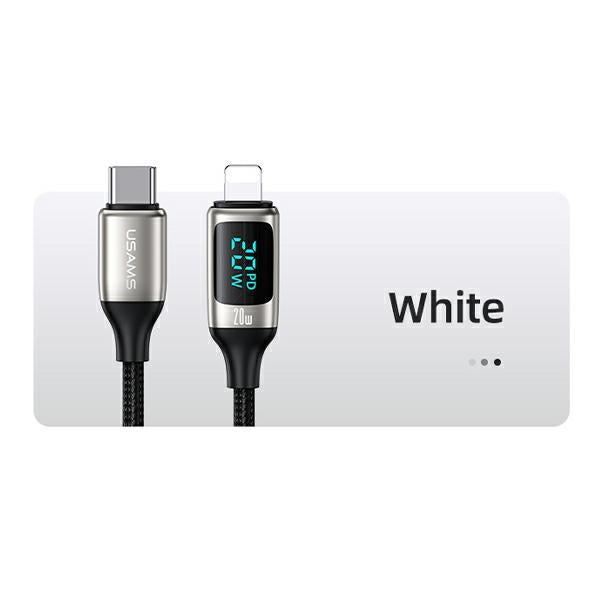 Кабел USAMS U78 плетен с LED Lightning 1.2m 20W PD Fast Charge, бял