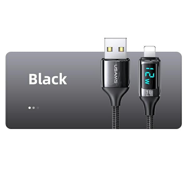 USAMS Кабел плетен U78 Lightning 1 м 2.4A Fast Charging, черен