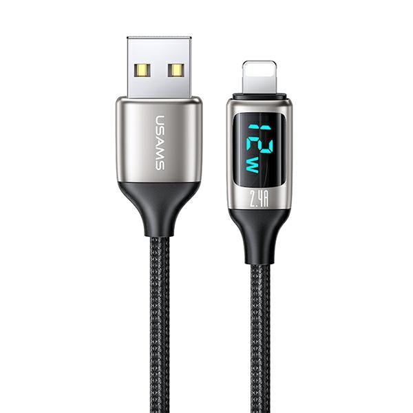 USAMS Кабел плетен U78 Lightning 1 M 2.4A Fast Charging, сребристо-черен