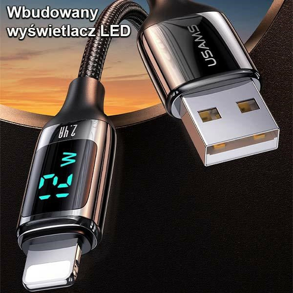 USAMS Кабел плетен U78 Lightning 1 M 2.4A Fast Charging, сребристо-черен