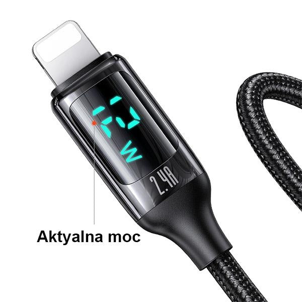 USAMS Кабел плетен U78 Lightning 1 M 2.4A Fast Charging, сребристо-черен