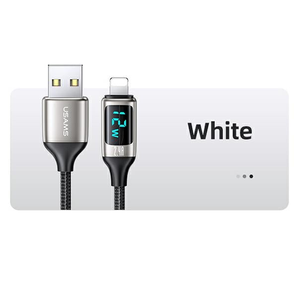 USAMS Кабел плетен U78 Lightning 1 M 2.4A Fast Charging, сребристо-черен