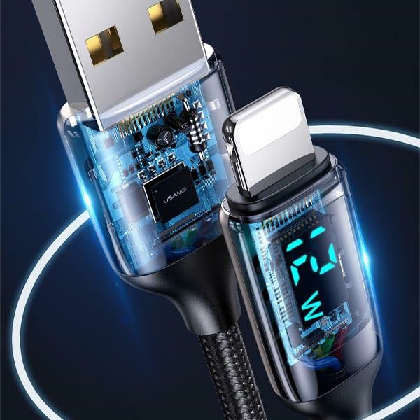 USAMS Кабел плетен U78 Lightning 1 M 2.4A Fast Charging, сребристо-черен