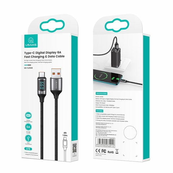 Кабел USAMS U78 плетен 1 м, 6A Fast Charging, черен