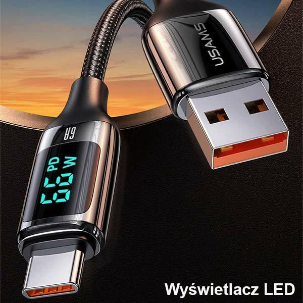 Кабел USAMS U78 USB-C 1.2mLED 6A Fast Charging, бял
