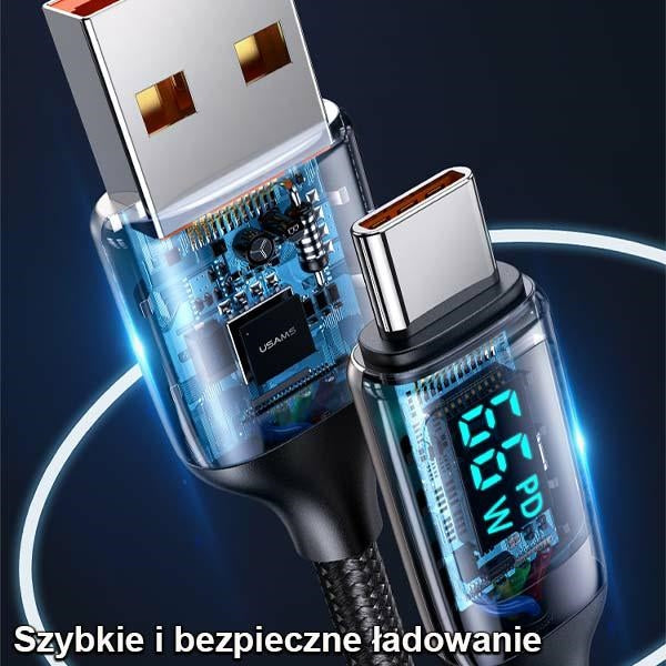 Кабел USAMS U78 USB-C 1.2mLED 6A Fast Charging, бял