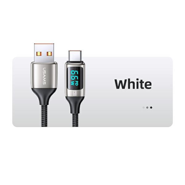 Кабел USAMS U78 USB-C 1.2mLED 6A Fast Charging, бял