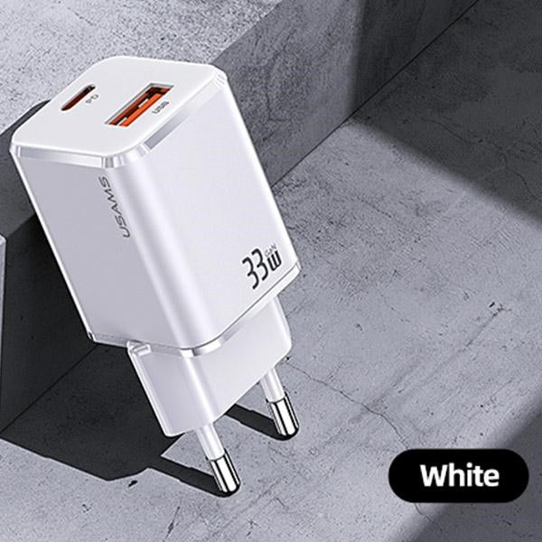 Зарядно USAMS T43 33W PD3.0 + QC3.0 Fast Charging, бяло