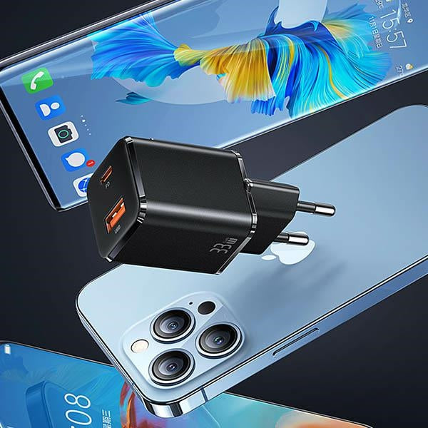 Зарядно USAMS T43 33W PD3.0 + QC3.0 Fast Charging, бяло
