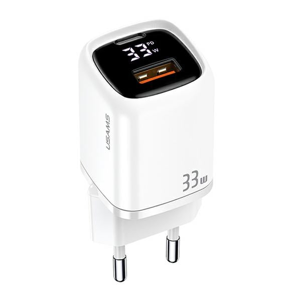 Зарядно USAMS T46 33W PD3.0 +QC3.0 Fast Charging, бяло