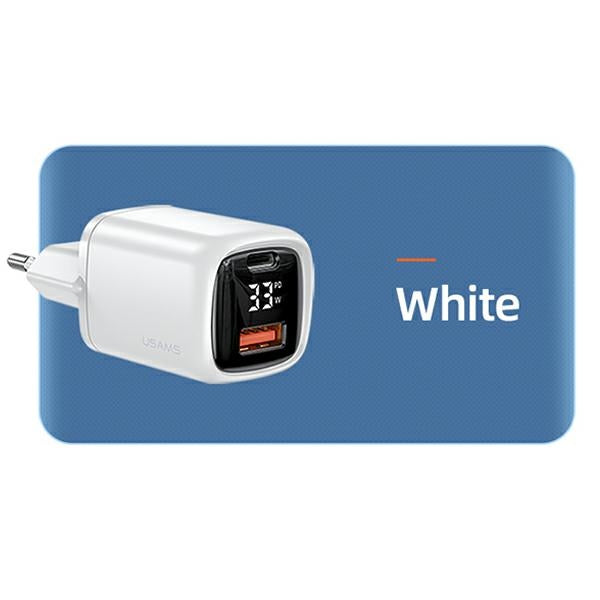 Зарядно USAMS T46 33W PD3.0 +QC3.0 Fast Charging, бяло