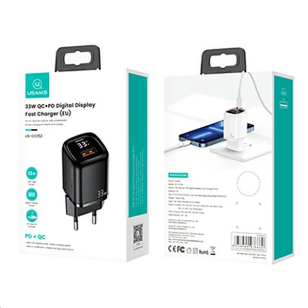 Зарядно USAMS T46 33W PD3.0 + QC3.0 Fast Charging, черно