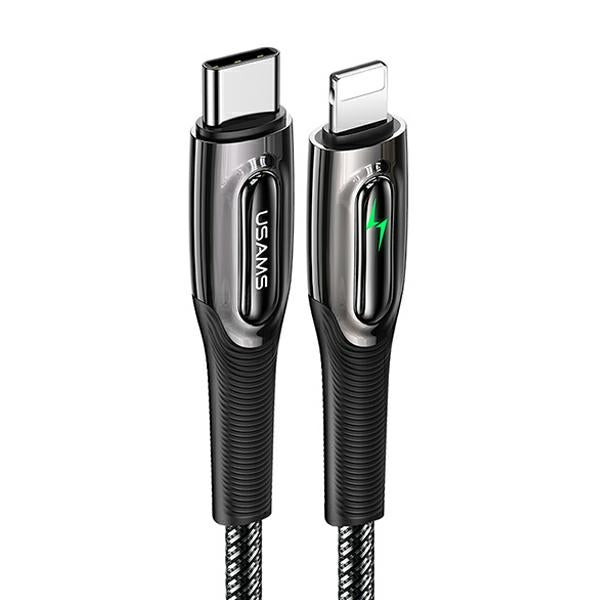 USAMS кабел плетен за Lightning Smart Power-off 20W PD 1.2 м, черен