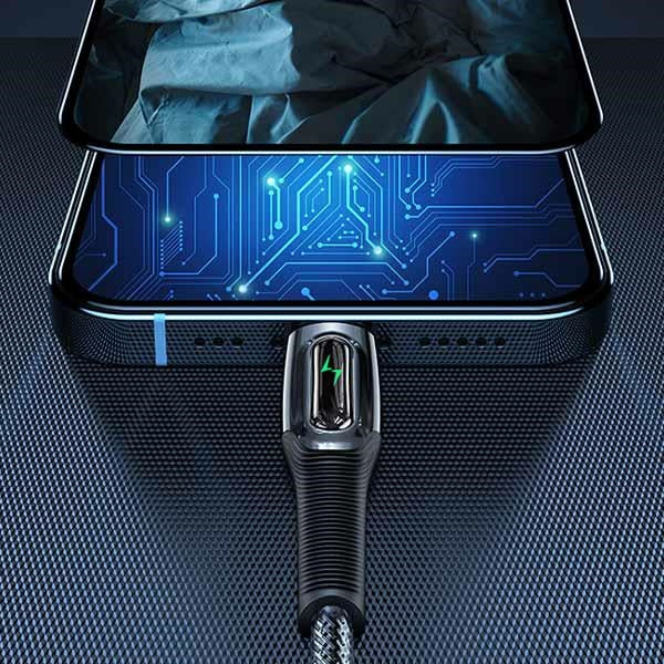 USAMS кабел плетен за Lightning Smart Power-off 20W PD 1.2 м, черен