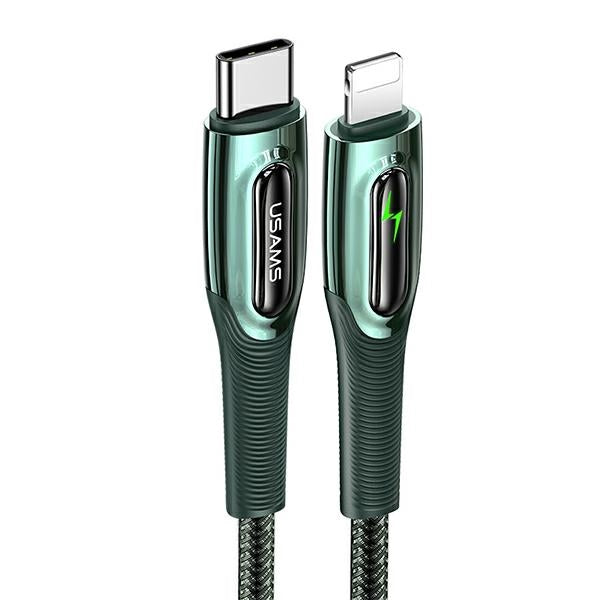 USAMS кабел плетен M2 за Lightning, Smart Power-off, 20W PD, 1.2m, тъмнозелен