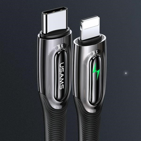 USAMS кабел плетен M2 за Lightning, Smart Power-off, 20W PD, 1.2m, тъмнозелен