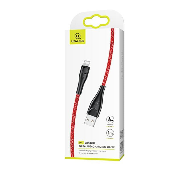 USAMS Kabel U41 pleciony кабел Lightning, червен, Fast Charge