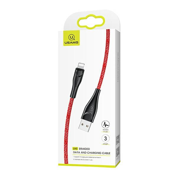 USAMS Кабел pleciony U41 Lightning, 2 m, червен Fast Charge