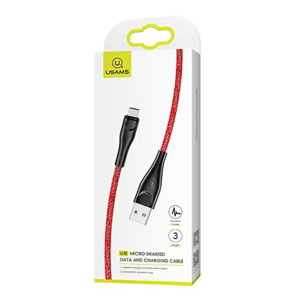 USAMS Кабел плетен U41 microUSB, червен, Fast Charge