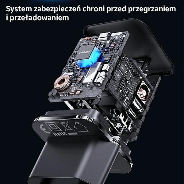 Зарядно USAMS T45 Fast Charging с кабел U63 Lightning, черно