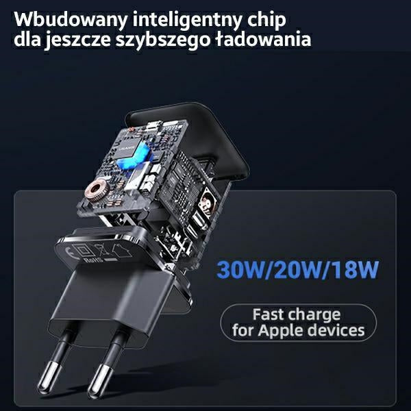 Зарядно USAMS T45 Fast Charging с кабел U63 Lightning, черно