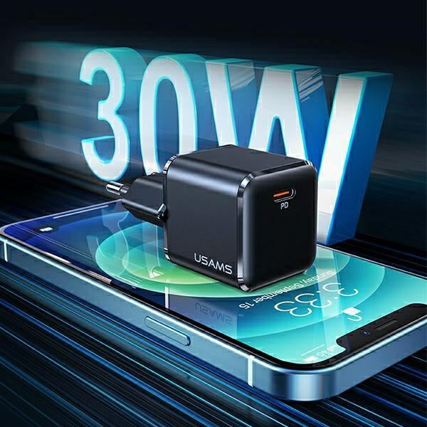 Зарядно USAMS T45 Fast Charging с кабел U63 Lightning, черно