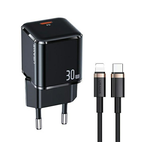 Зарядно USAMS T45 Fast Charging с кабел U63 Lightning, черно