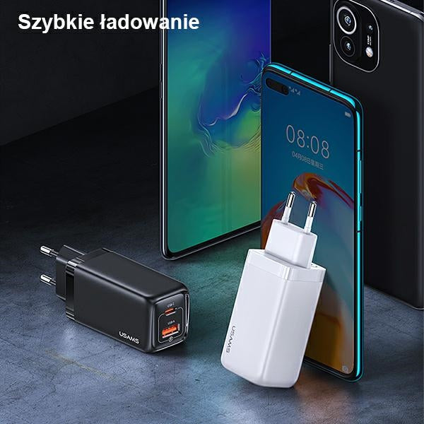 Зарядно USAMS T47 65W PD Fast Charging Super Si, бяло