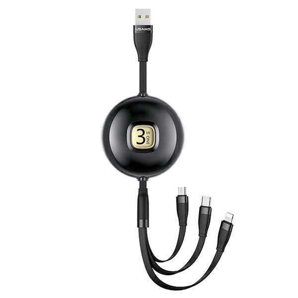 USAMS кабел U69 3в1 1м, черен (Lightning/microUSB/USB-C)