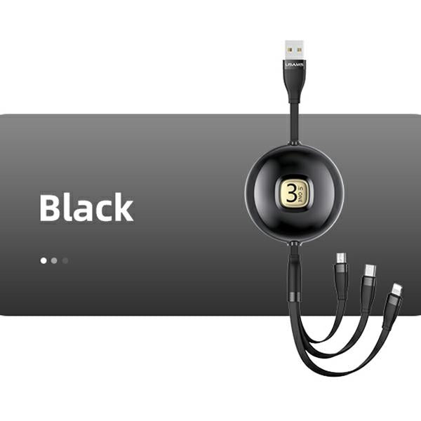 USAMS кабел U69 3в1 1м, черен (Lightning/microUSB/USB-C)