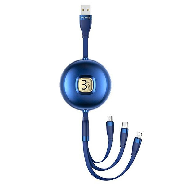 USAMS U69 кабел 3в1 1m, син (lightning/microUSB/USB-C)