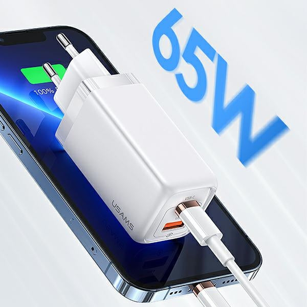 Зарядно USAMS T47 65W PD Fast Charging Super Si, черно (само глава)