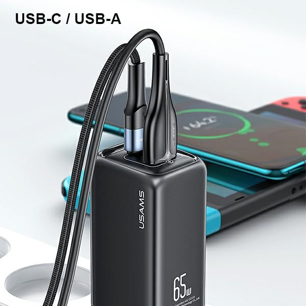 Зарядно USAMS T47 65W PD Fast Charging Super Si, черно (само глава)