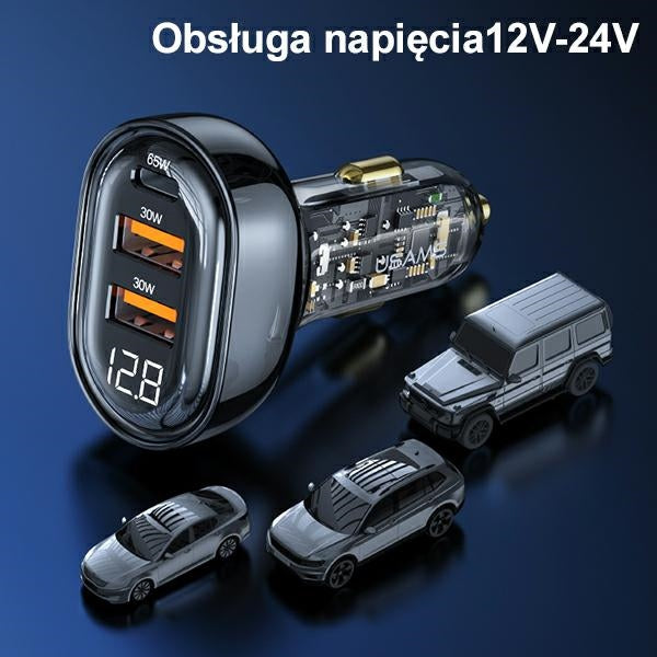 Автомобилно зарядно USAMS, прозрачно/черно