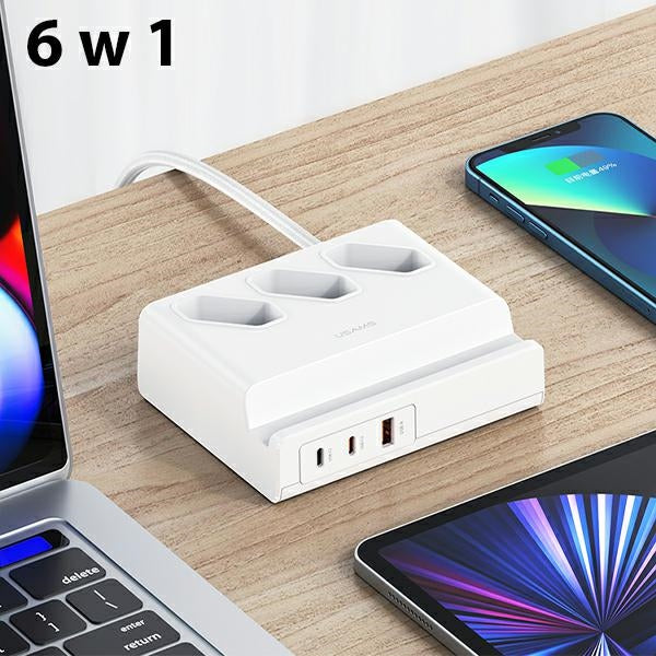 Разклонител USAMS Listwa zasilająca 65W Super SiFast Charging Extension Socket EU, бял