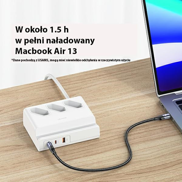 Разклонител USAMS Listwa zasilająca 65W Super SiFast Charging Extension Socket EU, бял
