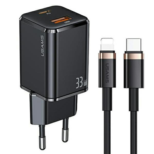 Зарядно USAMS T43 с QC3.0 и кабел U63 към lightning, черно