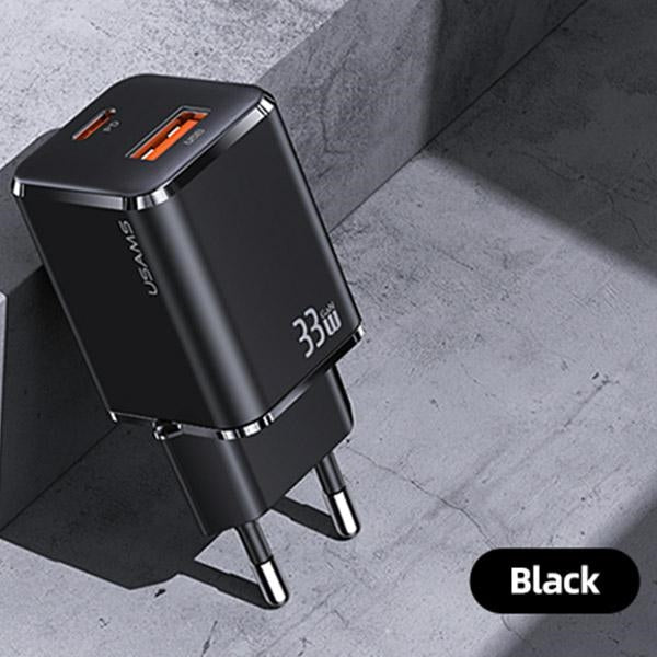 Зарядно USAMS T43 с QC3.0 и кабел U63 към lightning, черно