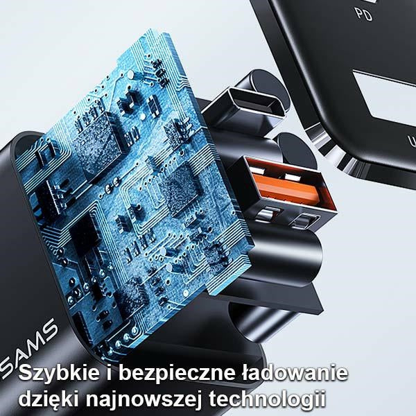 Зарядно USAMS T43 с QC3.0 и кабел U63 към lightning, черно