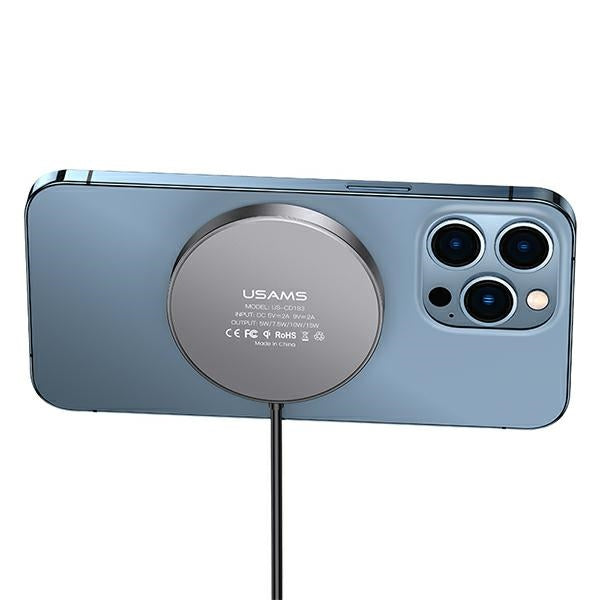 Индукционно зарядно USAMS US-CD183 magnetic15W aluminium, черно CD183CDX01