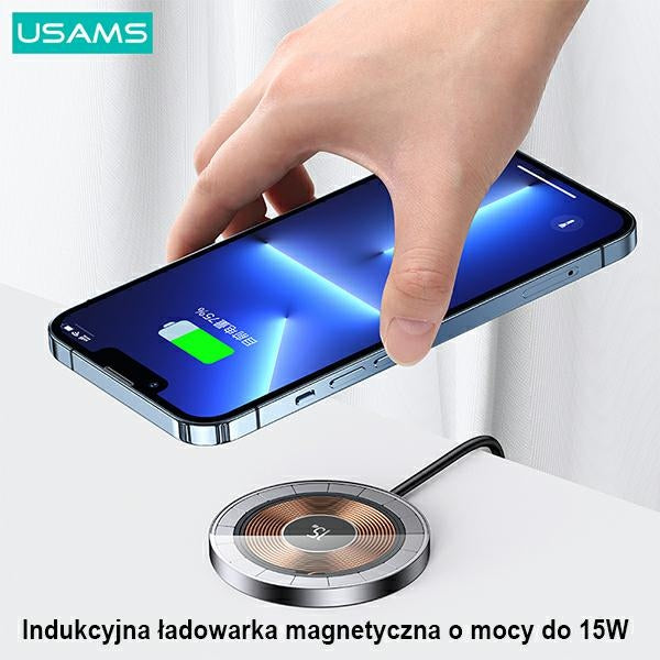 Индукционно зарядно USAMS US-CD183 magnetic15W aluminium, черно CD183CDX01