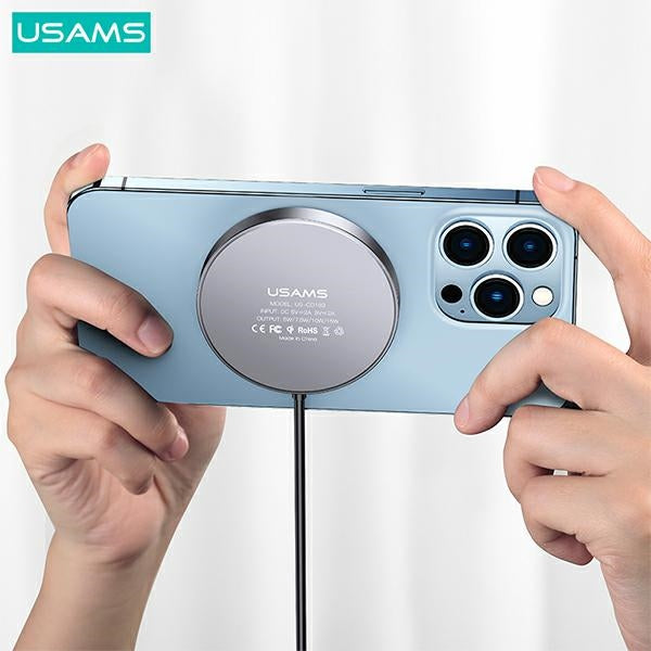Индукционно зарядно USAMS US-CD183 magnetic15W aluminium, черно CD183CDX01