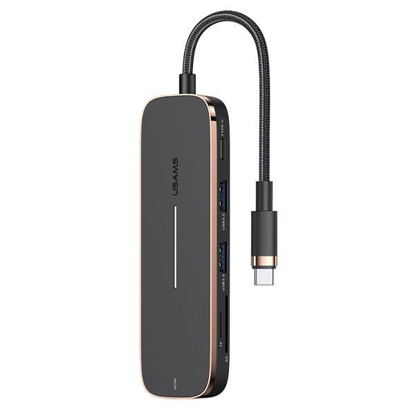 USAMS HUB адаптер 2xUSB + USB-C + HDMI + Micro SD + SD, черен SJ575HUB01 (US-SJ575)