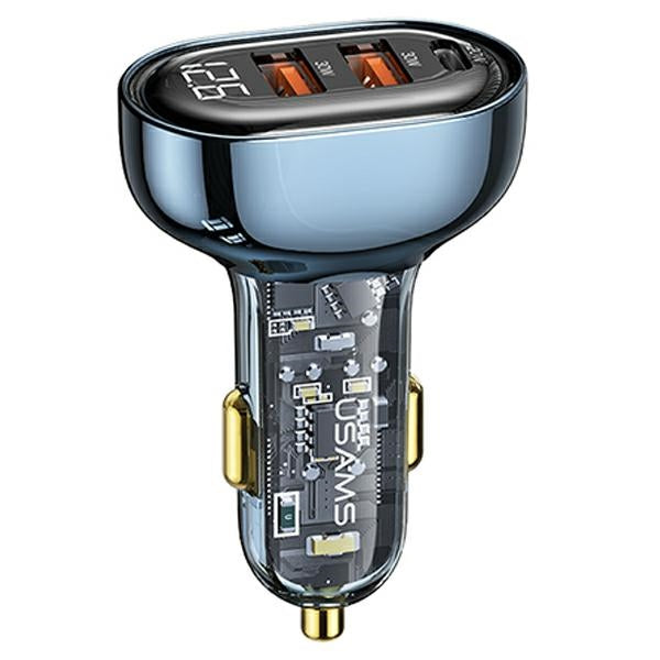 Автомобилно зарядно USAMS 2xUSB+1xUSB-C 80WFast Charge, синьо (CC159CC02, US-CC159)