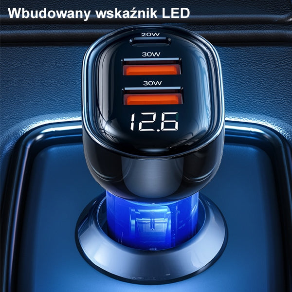 Автомобилно зарядно USAMS 2xUSB+1xUSB-C 80WFast Charge, синьо (CC159CC02, US-CC159)
