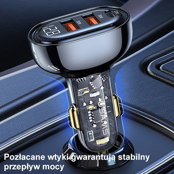 Автомобилно зарядно USAMS 2xUSB+1xUSB-C 80WFast Charge, синьо (CC159CC02, US-CC159)
