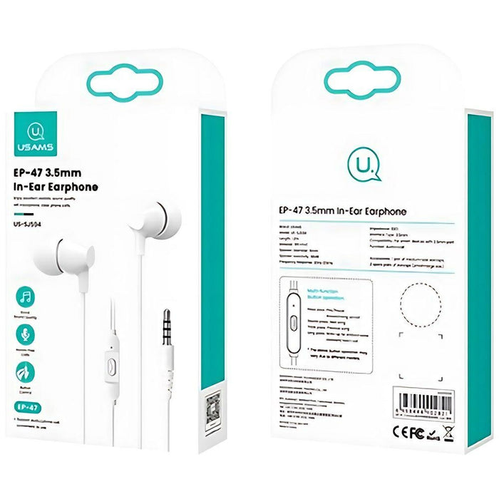 Слушалки USAMS stereo 3.5mm, 1,2m, бели