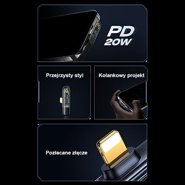 Кабел USAMS с ъгъл Lightning PD 20W Fast Charging Iceflake Series 1,2 м, бял