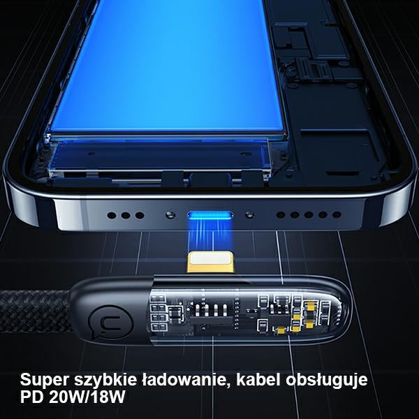 Кабел USAMS с ъгъл Lightning PD 20W Fast Charging Iceflake Series 1,2 м, бял
